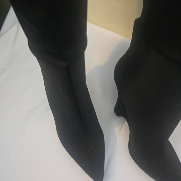 ego Black Point Toe Knee High Nylon Wedge Heel Boot, NWOT, Sz. 7 - Picture 2 of 7
